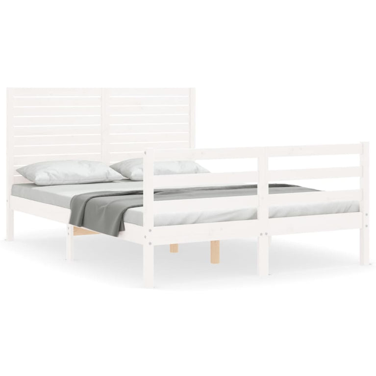 Bedframe met hoofdbord massief hout wit 120x200 cm