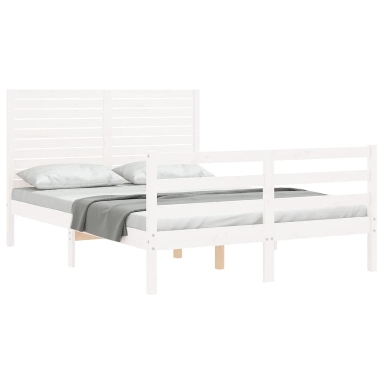 Bedframe met hoofdbord massief hout wit 120x200 cm