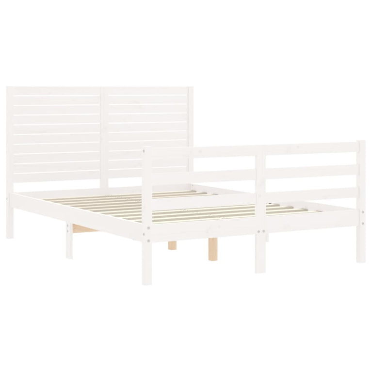 Bedframe met hoofdbord massief hout wit 120x200 cm