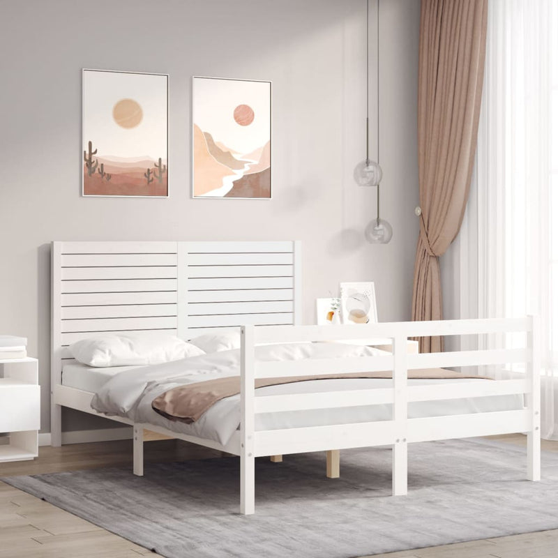 Bedframe met hoofdbord massief hout wit 120x200 cm