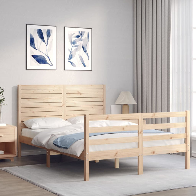 Bedframe met hoofdbord massief hout 140x200 cm