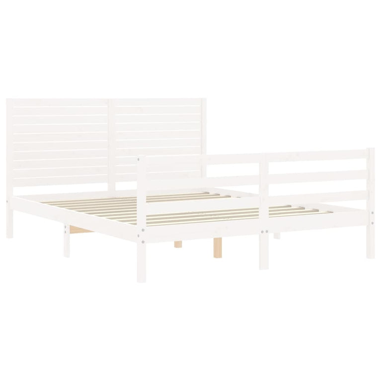 Bedframe met hoofdbord massief hout wit 5 FT King Size