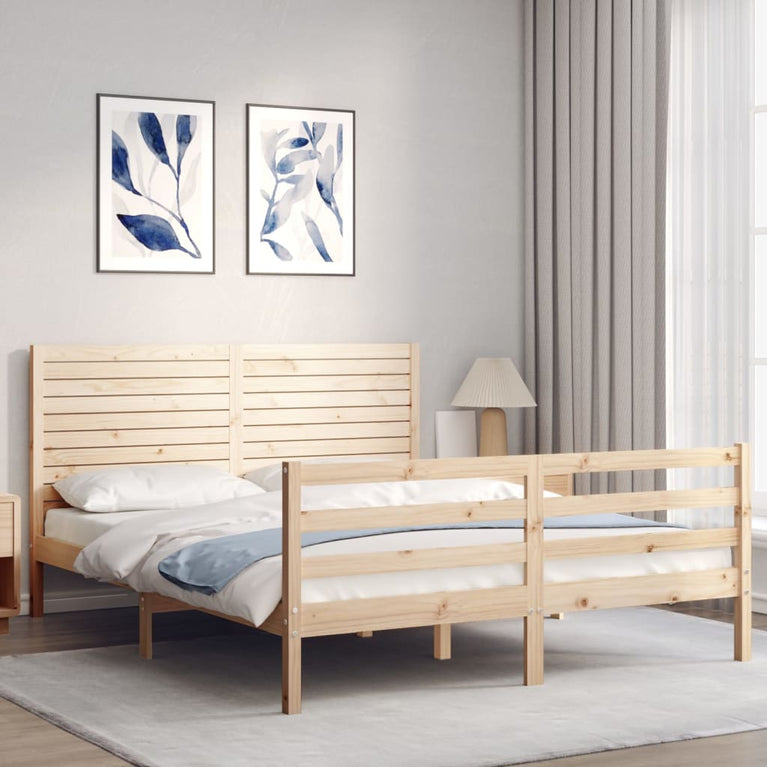 Bedframe met hoofdbord massief hout 160x200 cm