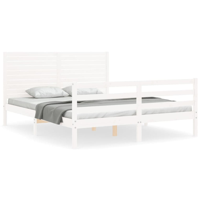 Bedframe met hoofdbord massief hout wit 160x200 cm