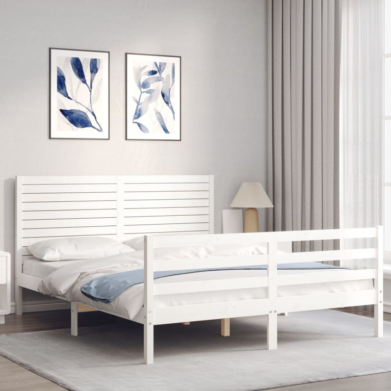 Bedframe met hoofdbord massief hout wit 160x200 cm
