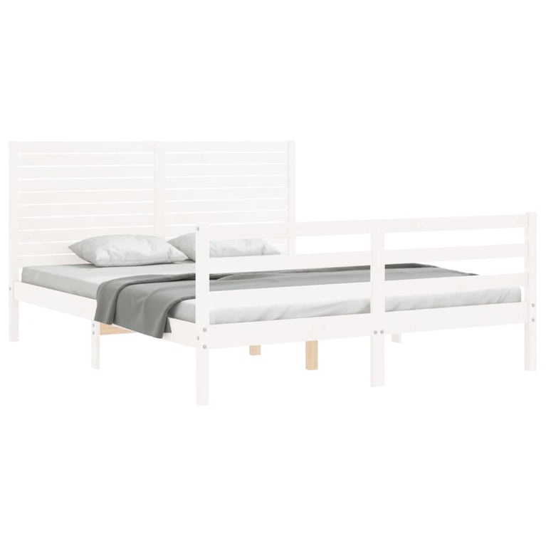 Bedframe met hoofdbord massief hout wit 160x200 cm
