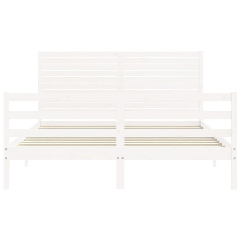 Bedframe met hoofdbord massief hout wit 160x200 cm