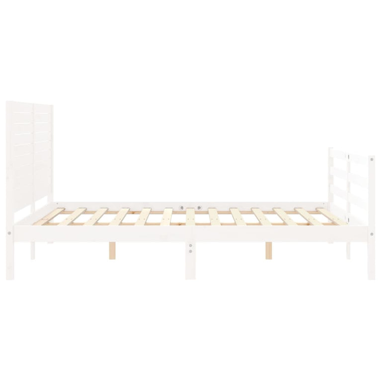 Bedframe met hoofdbord massief hout wit 160x200 cm