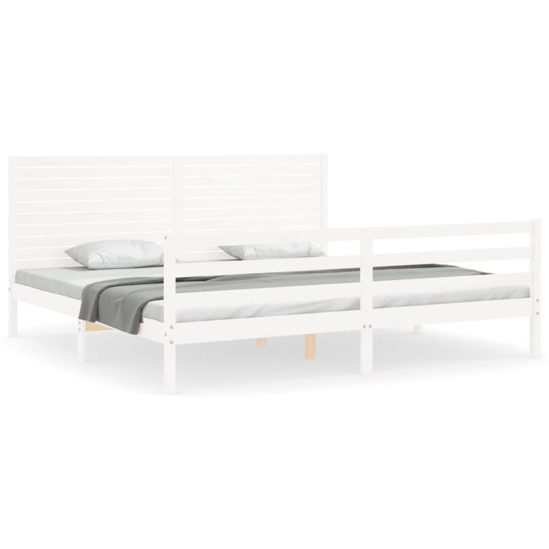 Bedframe met hoofdbord massief hout wit Super King Size