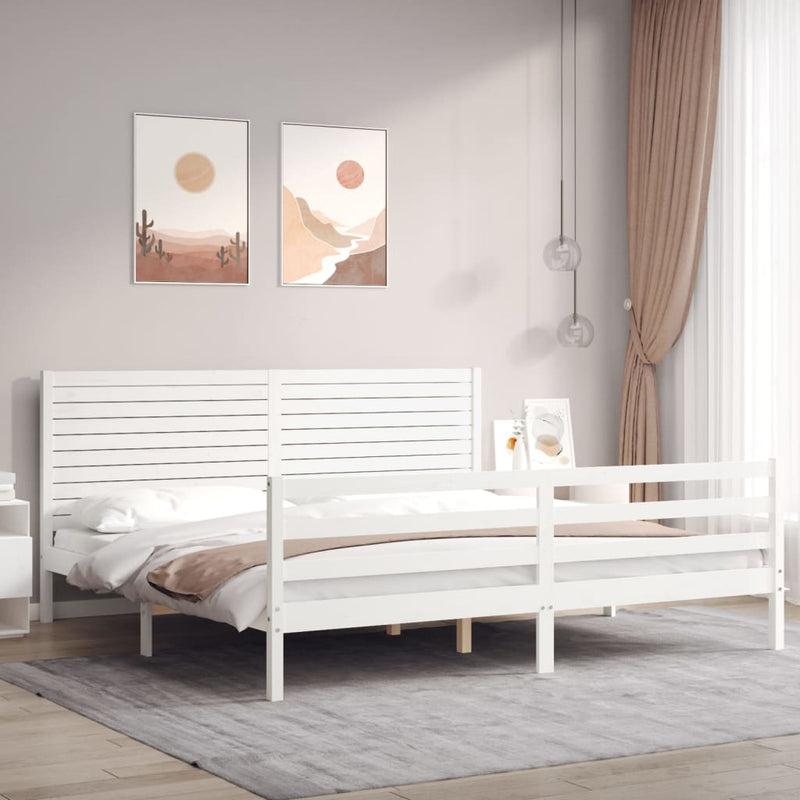 Bedframe met hoofdbord massief hout wit Super King Size