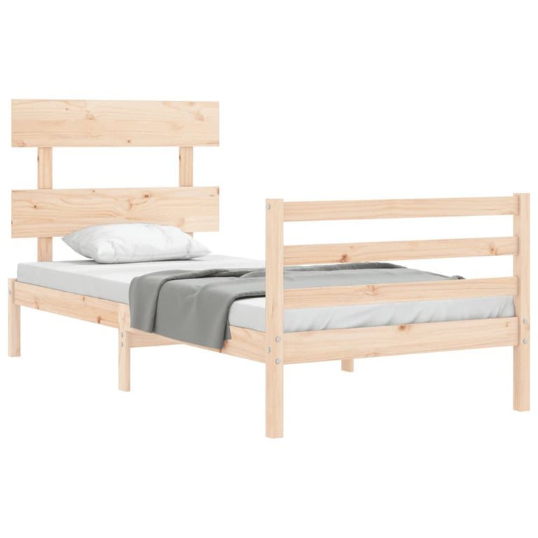 Bedframe met hoofdbord massief hout 3FT Single