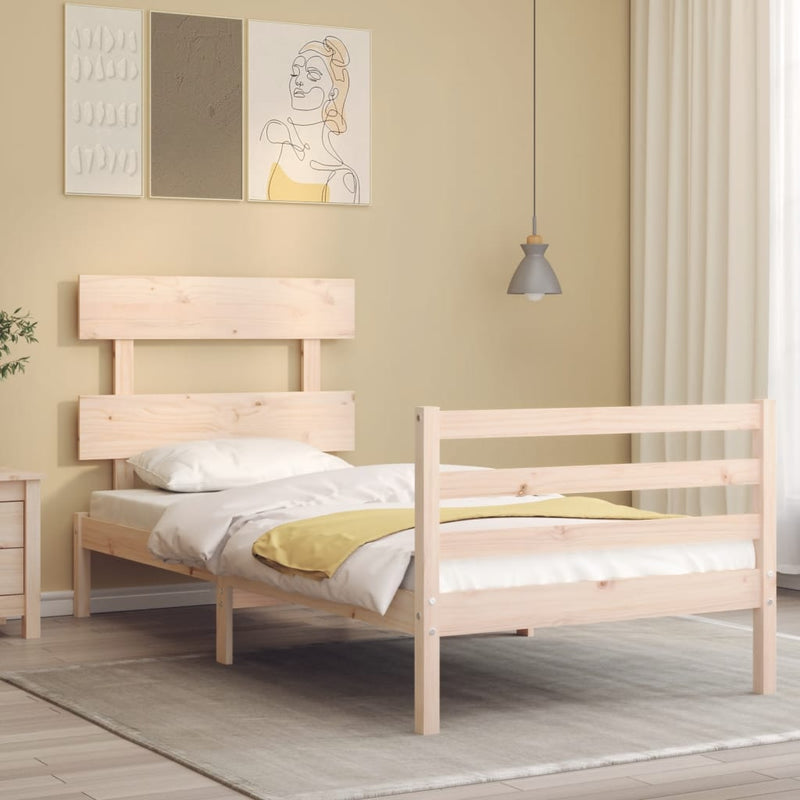 Bedframe met hoofdbord massief hout 3FT Single