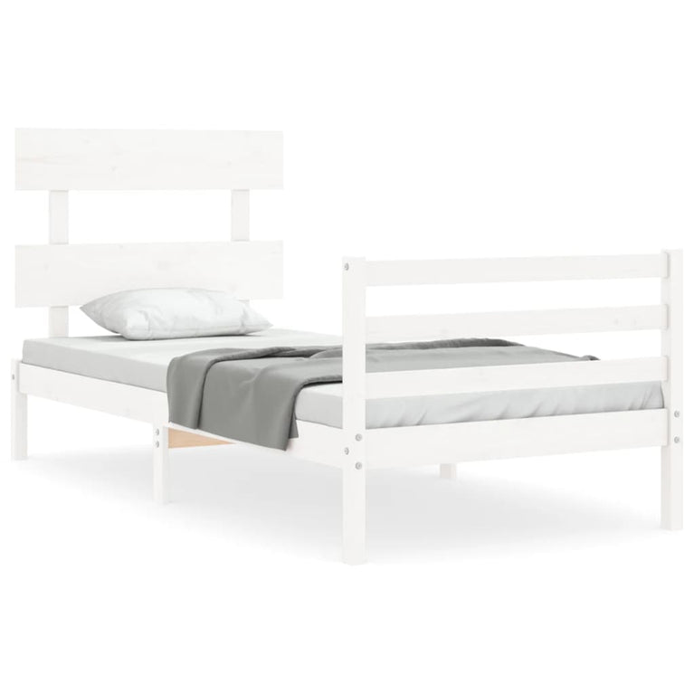Bedframe met hoofdbord massief hout wit 3FT Single