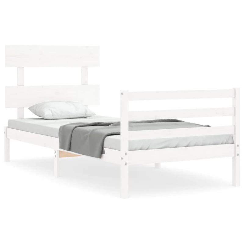 Bedframe met hoofdbord massief hout wit 3FT Single