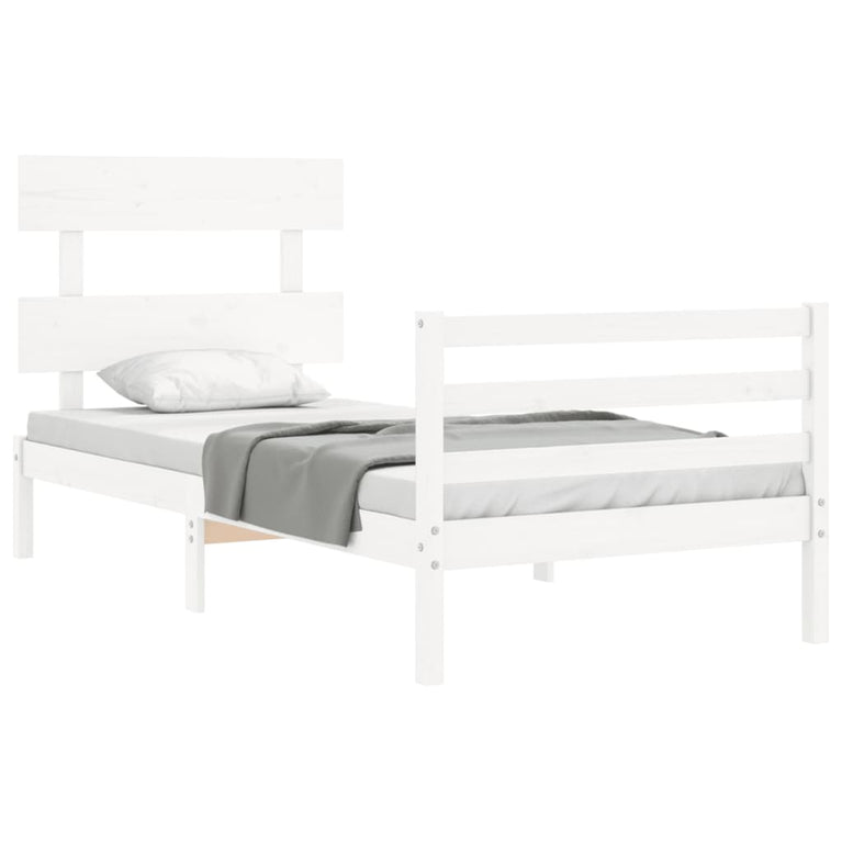 Bedframe met hoofdbord massief hout wit 3FT Single