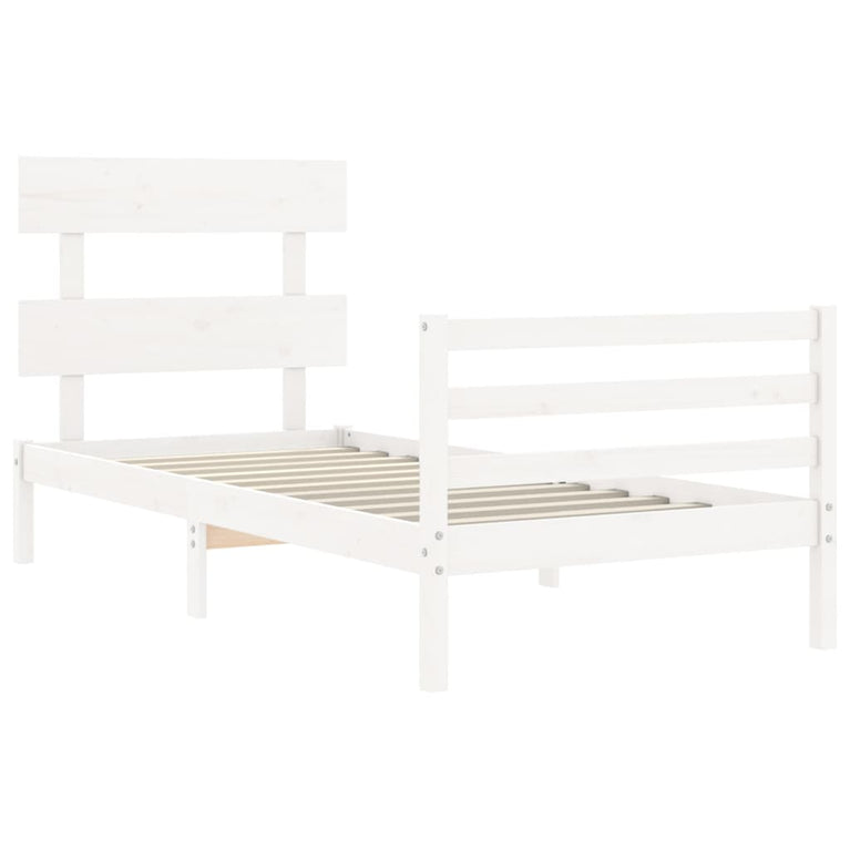 Bedframe met hoofdbord massief hout wit 3FT Single