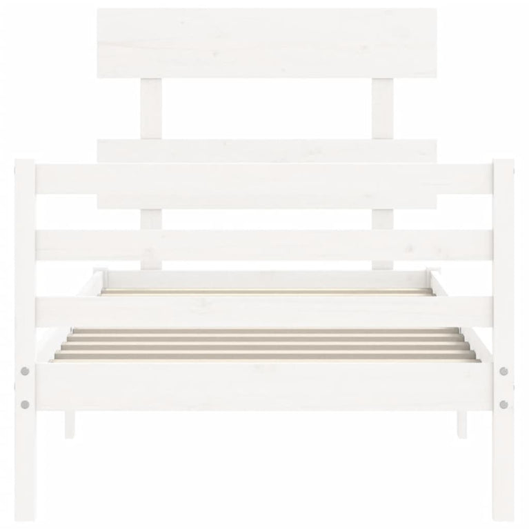 Bedframe met hoofdbord massief hout wit 3FT Single