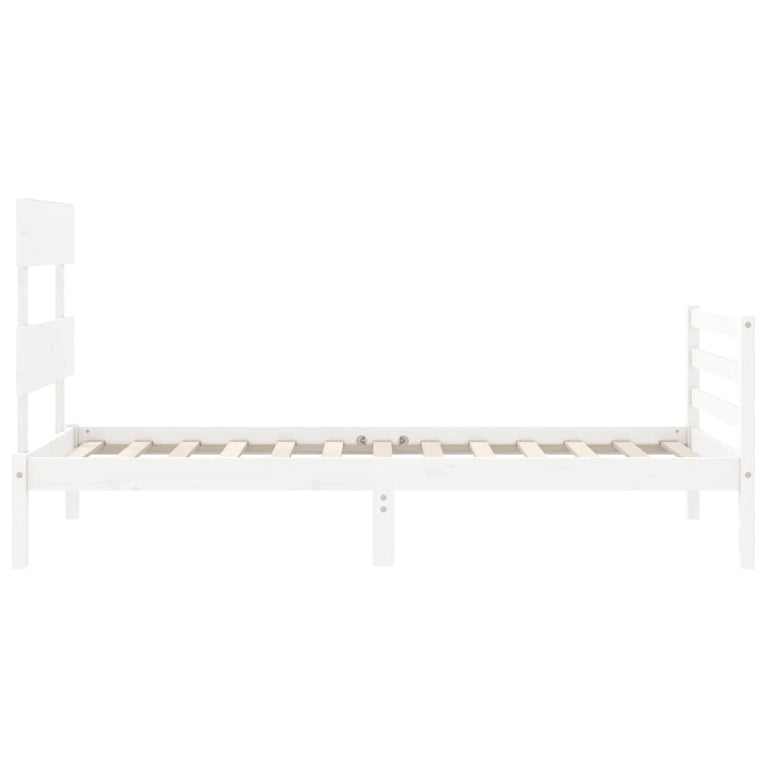 Bedframe met hoofdbord massief hout wit 3FT Single