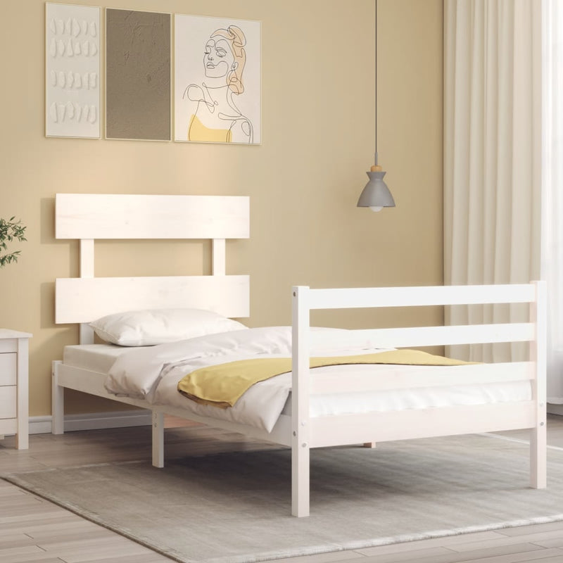 Bedframe met hoofdbord massief hout wit 3FT Single