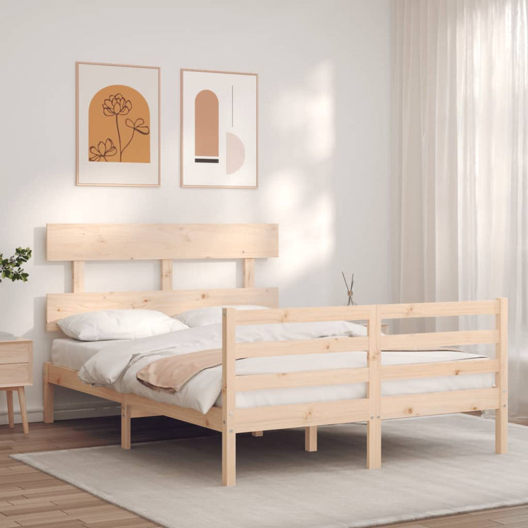 Bedframe met hoofdbord massief hout 4FT6 Double