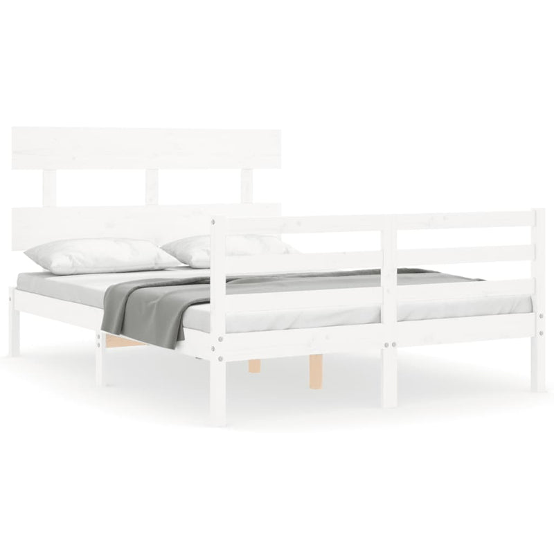 Bedframe met hoofdbord massief hout wit 140x190 cm