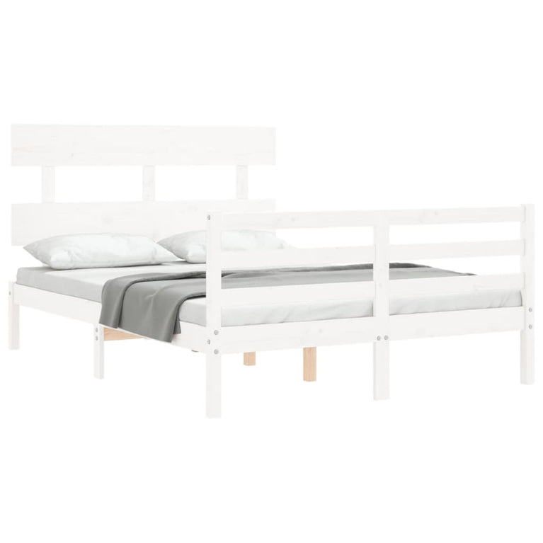 Bedframe met hoofdbord massief hout wit 140x190 cm