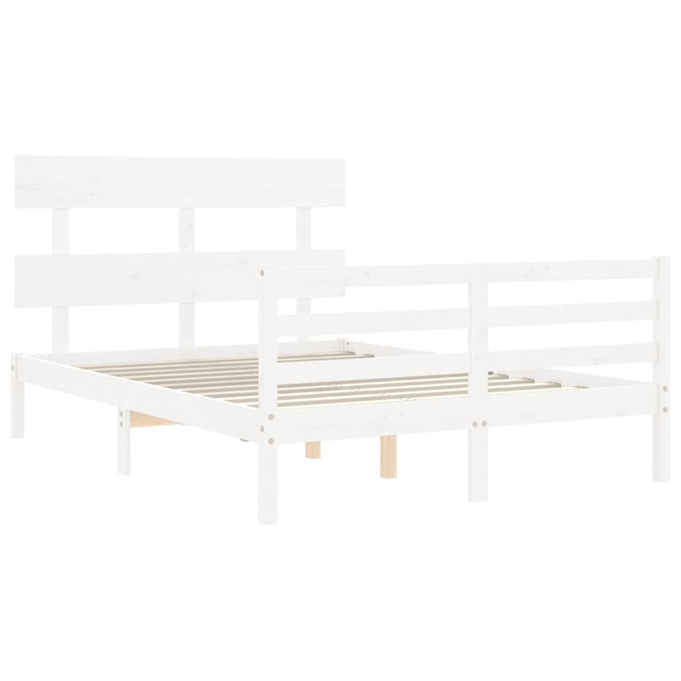 Bedframe met hoofdbord massief hout wit 140x190 cm