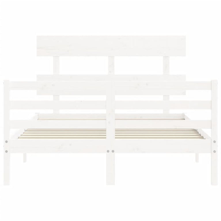 Bedframe met hoofdbord massief hout wit 140x190 cm
