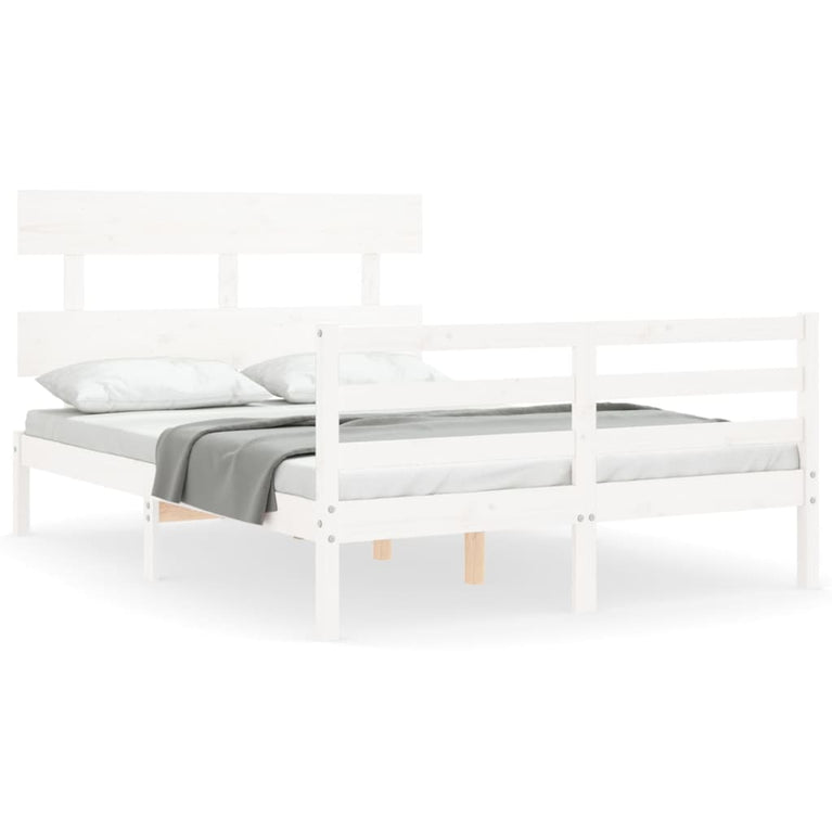 Bedframe met hoofdbord massief hout wit 120x200 cm