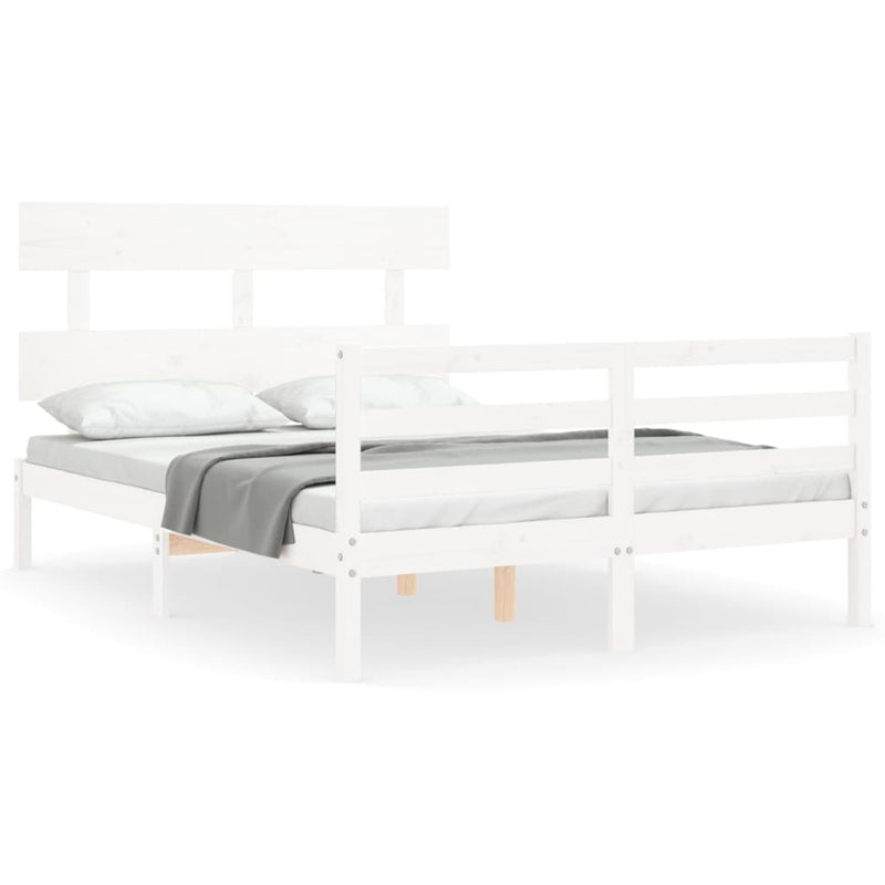 Bedframe met hoofdbord massief hout wit 120x200 cm