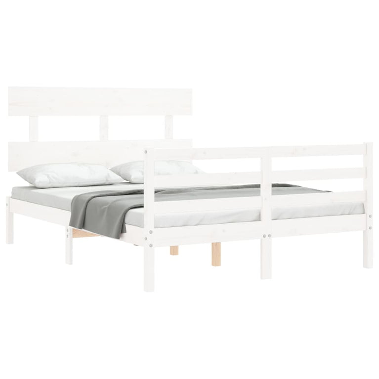 Bedframe met hoofdbord massief hout wit 120x200 cm