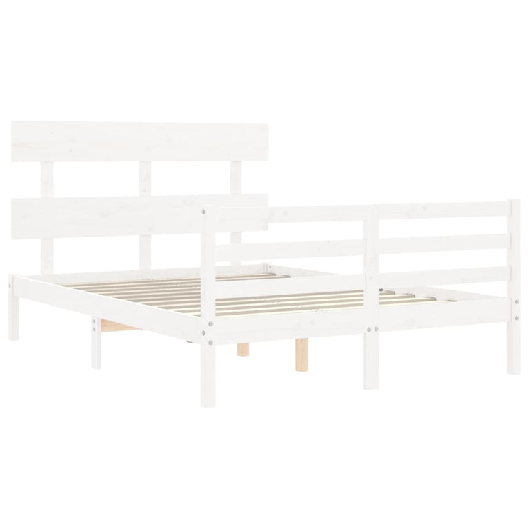 Bedframe met hoofdbord massief hout wit 120x200 cm