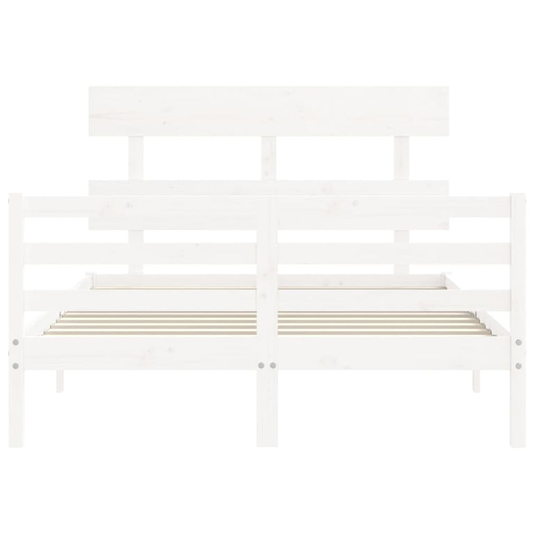 Bedframe met hoofdbord massief hout wit 120x200 cm