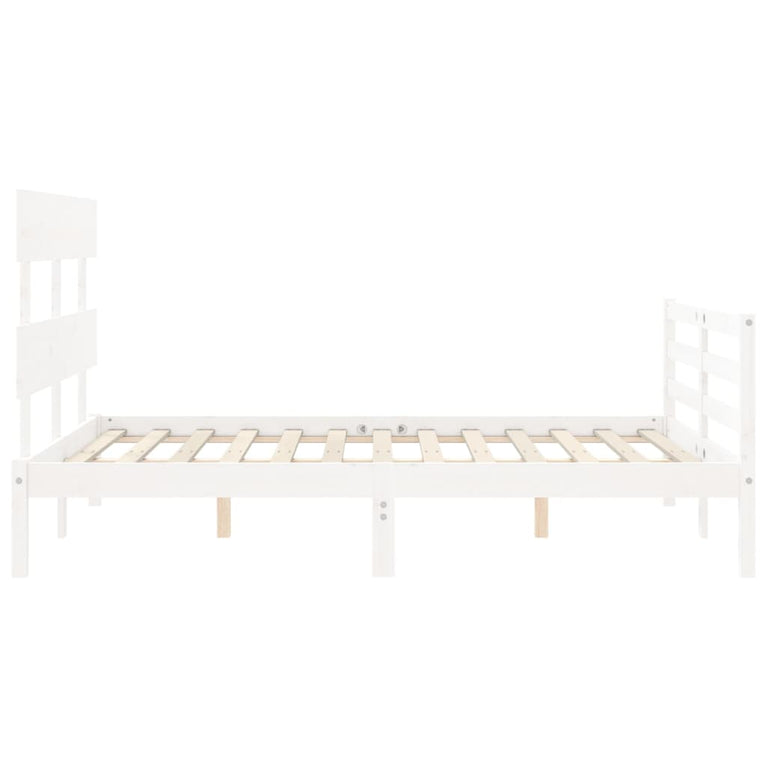 Bedframe met hoofdbord massief hout wit 120x200 cm