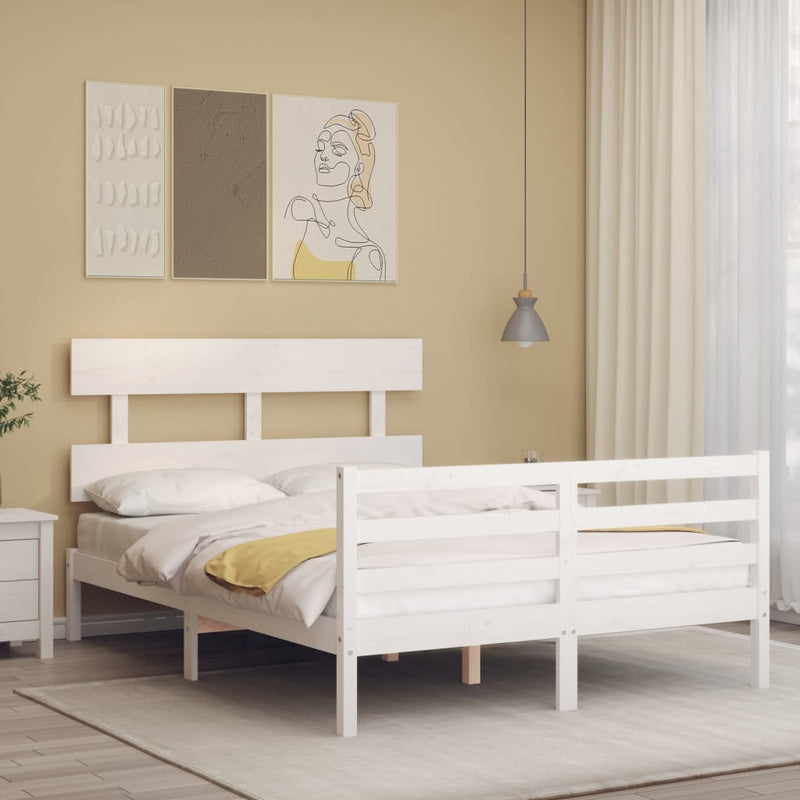 Bedframe met hoofdbord massief hout wit 120x200 cm