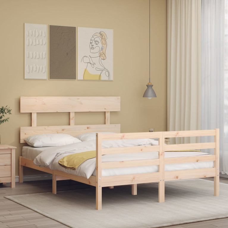 Bedframe met hoofdbord massief hout 140x200 cm