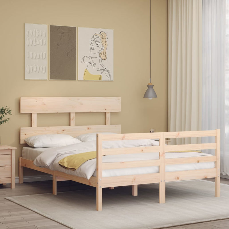 Bedframe met hoofdbord massief hout 140x200 cm