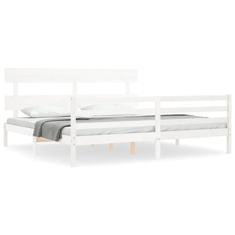 Bedframe met hoofdbord massief hout wit Super King Size