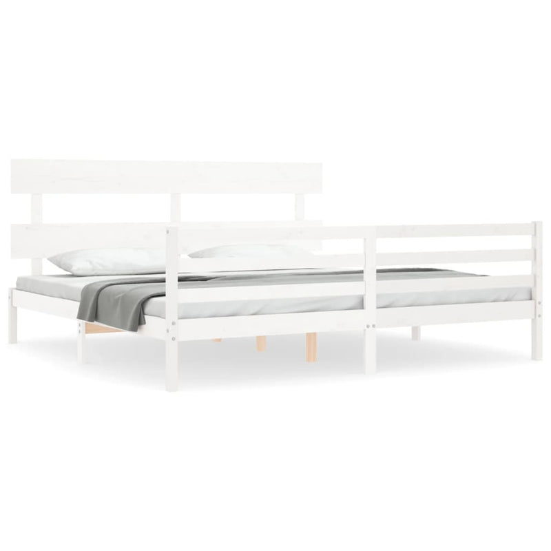 Bedframe met hoofdbord massief hout wit Super King Size