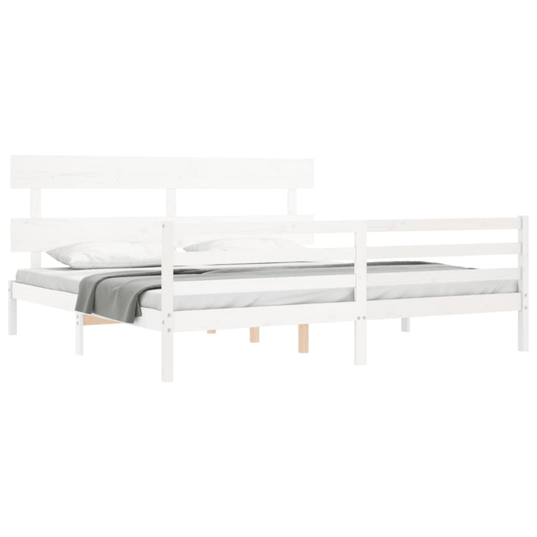 Bedframe met hoofdbord massief hout wit Super King Size