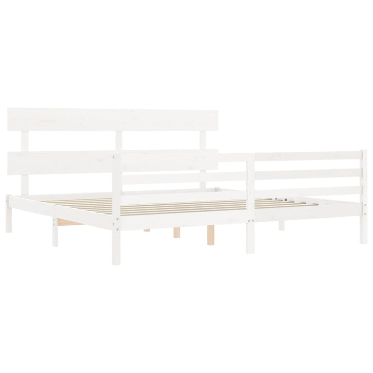 Bedframe met hoofdbord massief hout wit Super King Size