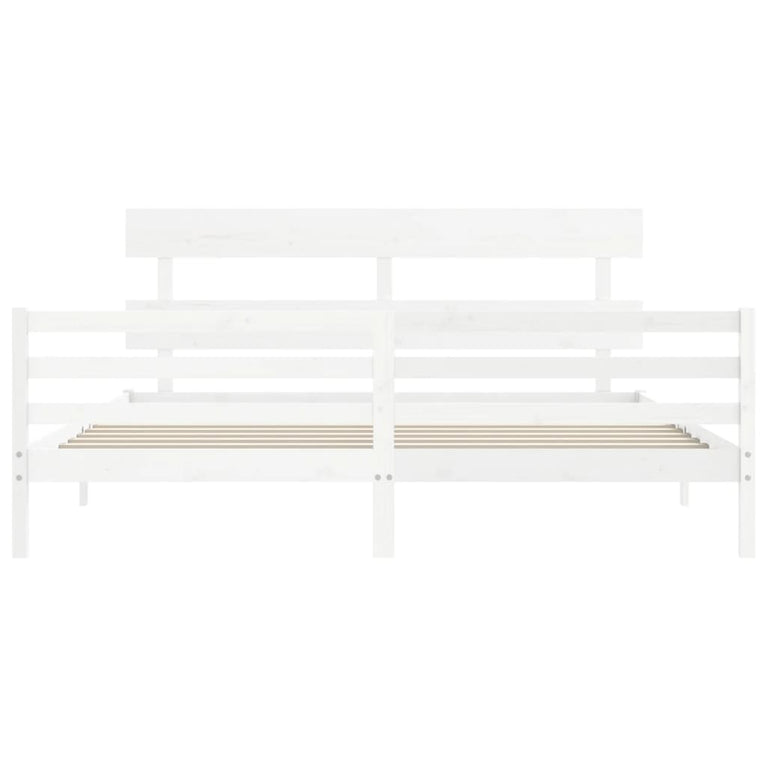 Bedframe met hoofdbord massief hout wit Super King Size