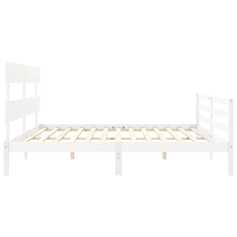 Bedframe met hoofdbord massief hout wit Super King Size