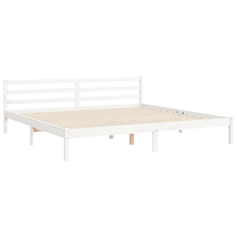 Bedframe met hoofdbord massief hout wit Super King Size