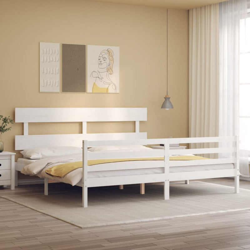 Bedframe met hoofdbord massief hout wit Super King Size