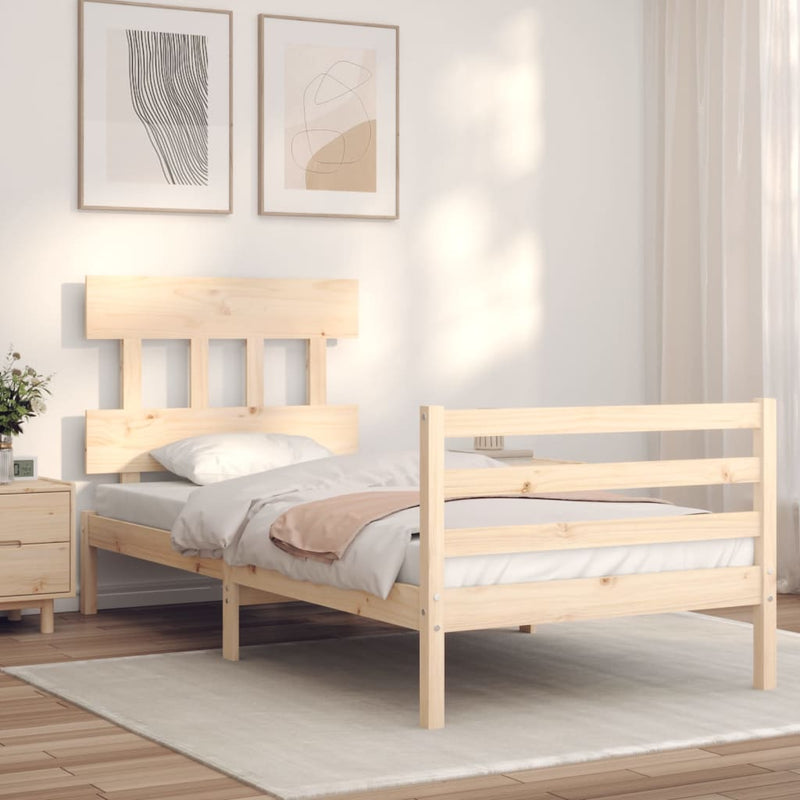 Bedframe met hoofdbord massief hout 3FT Single