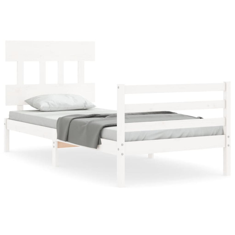 Bedframe met hoofdbord massief hout wit 3FT Single