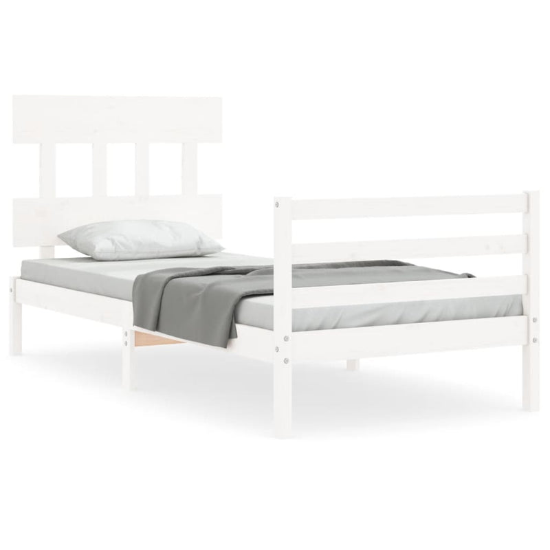 Bedframe met hoofdbord massief hout wit 3FT Single