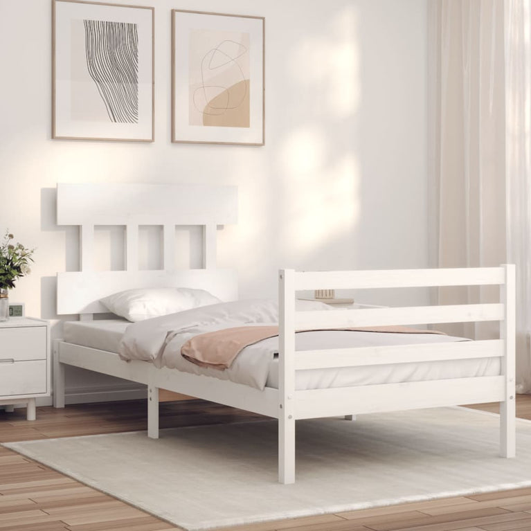 Bedframe met hoofdbord massief hout wit 3FT Single