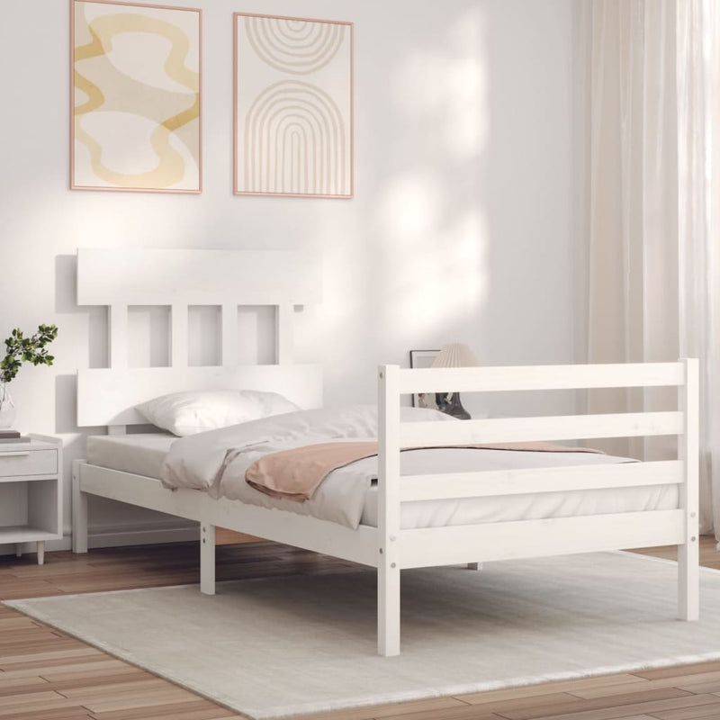 Bedframe met hoofdbord massief hout wit 3FT Single
